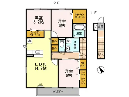 南海電鉄南海本線 石津川駅 徒歩6分 2階建 築14年(3LDK/2階)の間取り写真