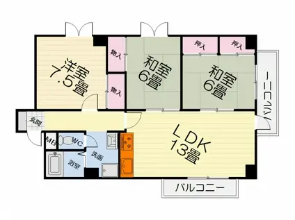 南海電鉄南海本線 高石駅 徒歩1分 9階建 築35年(3LDK/7階)の間取り写真