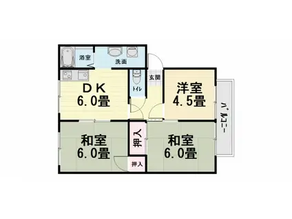 阪和線 鳳駅 徒歩9分 2階建 築35年(3DK/1階)の間取り写真