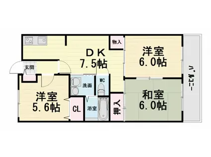 南海電鉄南海本線 高石駅 徒歩11分 3階建 築31年(3DK/3階)の間取り写真