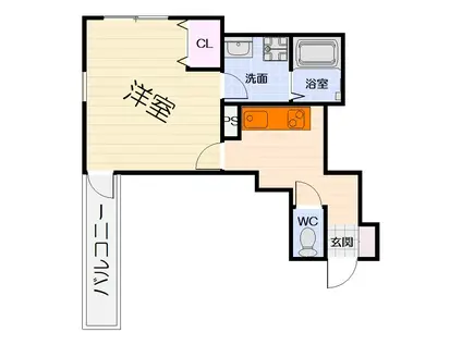 阪和線 信太山駅 徒歩1分 3階建 築1年(1K/2階)の間取り写真