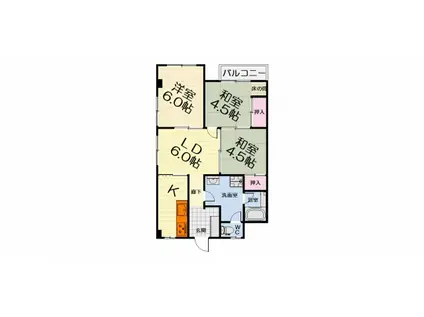 阪和線 鳳駅 徒歩12分 4階建 築40年(3LDK/3階)の間取り写真