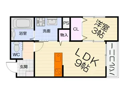 阪和線 和泉府中駅 徒歩18分 2階建 築1年(1LDK/1階)の間取り写真