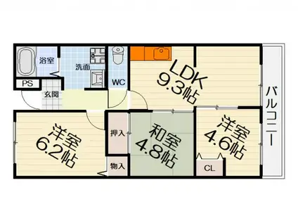 雅マンション(3LDK/1階)の間取り写真