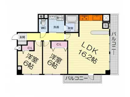 阪和線 津久野駅 徒歩6分 7階建 築25年(2LDK/2階)の間取り写真