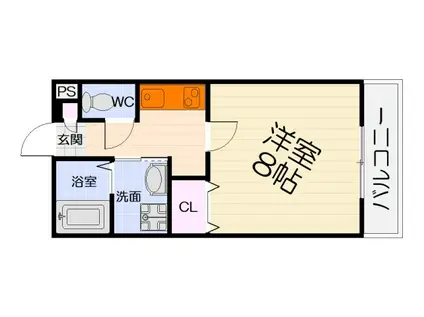 阪和線 和泉府中駅 徒歩8分 2階建 築3年(1K/1階)の間取り写真