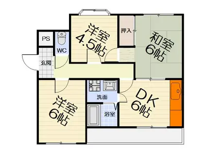 南海電鉄南海本線 松ノ浜駅 徒歩13分 3階建 築38年(3DK/3階)の間取り写真