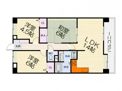 南海電鉄南海本線 諏訪ノ森駅 徒歩15分 7階建 築36年(3LDK/4階)の間取り写真