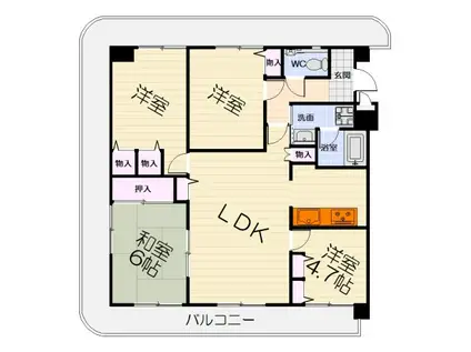 南海電鉄南海本線 諏訪ノ森駅 徒歩3分 7階建 築28年(4LDK/2階)の間取り写真