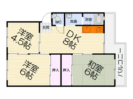 南海電鉄南海本線 高石駅 徒歩9分 5階建 築48年(3DK/1階)の間取り写真