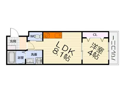 阪和線 鳳駅 徒歩9分 3階建 新築(1LDK/2階)の間取り写真