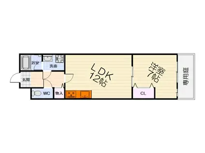阪和線 信太山駅 徒歩2分 3階建 築38年(1LDK/1階)の間取り写真