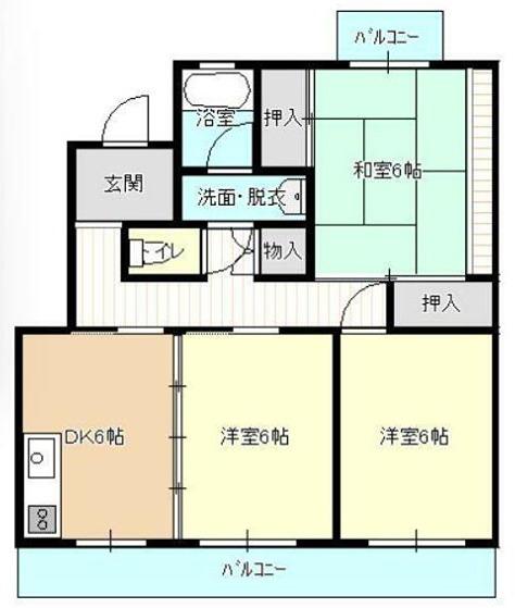 パレス富塚(3LDK/3階)の間取り写真