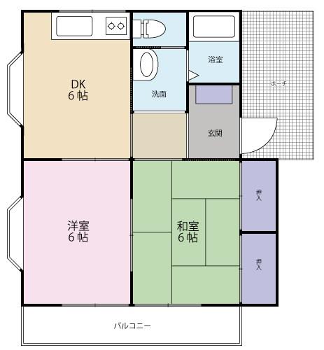 ドエル富塚A(2DK/1階)の間取り写真