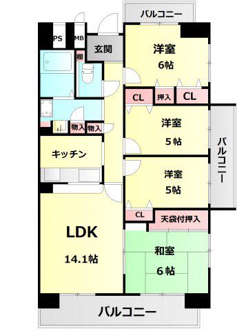 ウエストコート8番街1番館(4LDK/1階)の間取り写真
