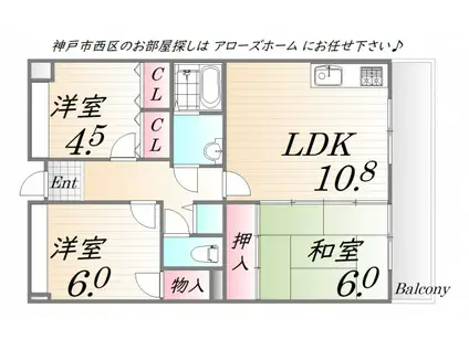 ジュネスコートA(3LDK/3階)の間取り写真