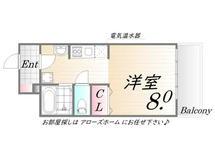 神戸電鉄粟生線 広野ゴルフ場前駅 徒歩17分 2階建 築18年(1K/1階)の間取り写真