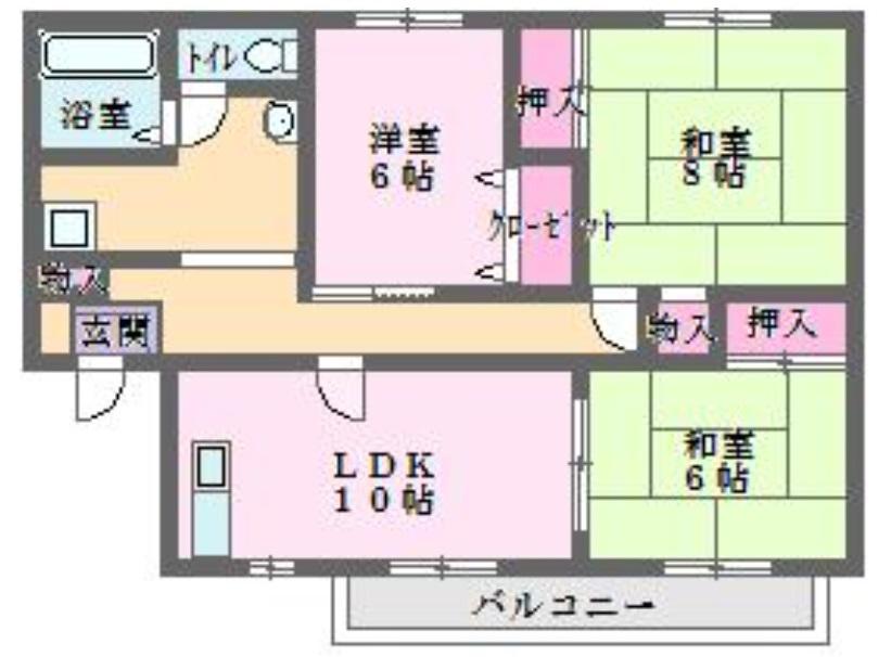 神戸市西神山手線 伊川谷駅 バス乗車時間：5分 池上5丁目バス停で下車 徒歩3分 2階建 築35年(3LDK/1階)の間取り写真