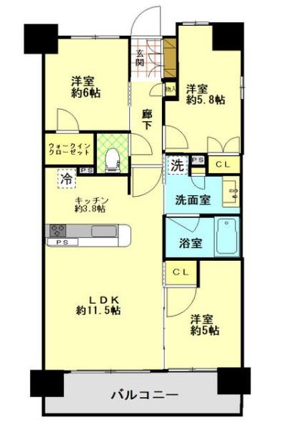 シエリアシティ明石大久保 C棟(3LDK/2階)の間取り写真