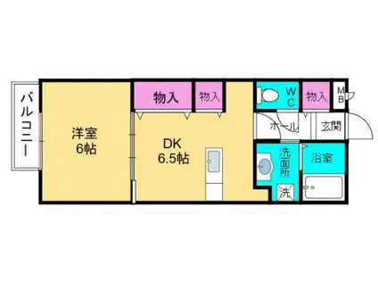 ウェルヴィラA棟(1DK/2階)の間取り写真