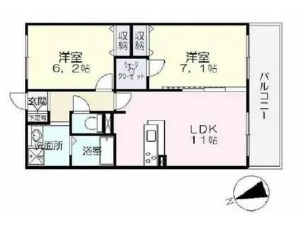 シャンブルミーク(2LDK/1階)の間取り写真