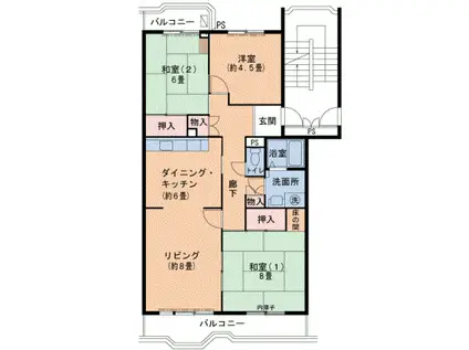神戸市西神山手線 名谷駅 徒歩9分 5階建 築42年(3LDK/4階)の間取り写真