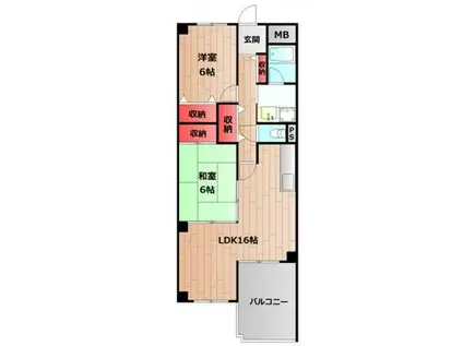 山陽電気鉄道本線 林崎松江海岸駅 徒歩3分 7階建 築29年(2LDK/2階)の間取り写真