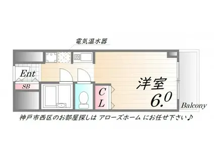 ウエストハウス IN LANI(1K/6階)の間取り写真