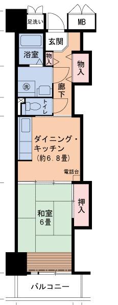 山陽本線 兵庫駅 徒歩5分 14階建 築31年(1DK/8階)の間取り写真