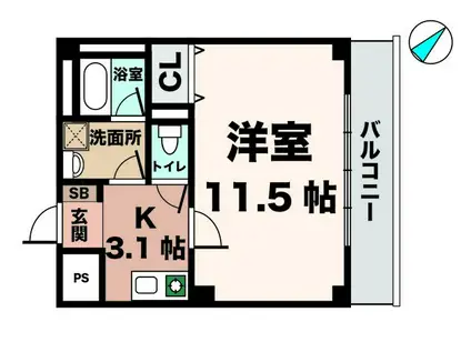 ルームス学園北町(1K/5階)の間取り写真