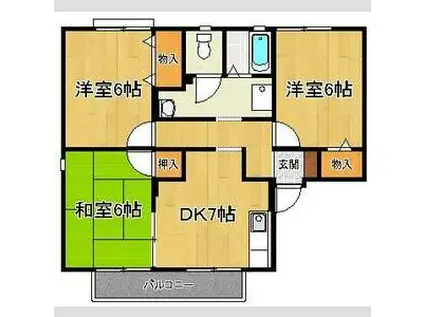 山陽本線 明石駅 バス乗車時間：23分 北別府３丁目バス停で下車 徒歩3分 2階建 築37年(3DK/2階)の間取り写真