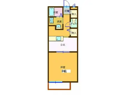 山陽本線 西明石駅 バス乗車時間：15分 出会橋バス停で下車 徒歩3分 2階建 築25年(1DK/1階)の間取り写真