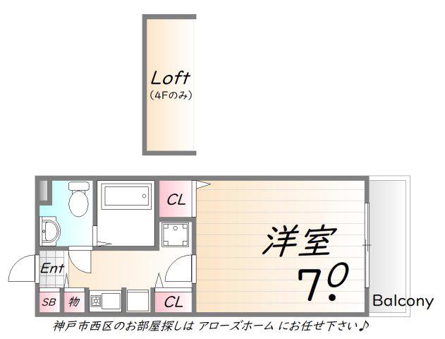 山陽本線 明石駅 バス乗車時間：16分 バス停バス停で下車 徒歩2分 4階建 築30年(1K/1階)の間取り写真