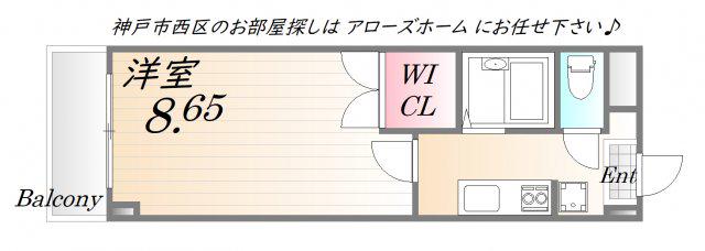 神戸市西神山手線 伊川谷駅 徒歩5分 4階建 築25年(1K/2階)の間取り写真