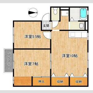 神戸市西神山手線 伊川谷駅 バス乗車時間：5分 伊川谷出張所バス停で下車 徒歩3分 2階建 築31年(2DK/2階)の間取り写真