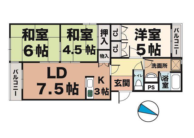 コーポ大津和(3LDK/2階)の間取り写真