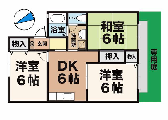 ドエル・サンセット(3DK/1階)の間取り写真