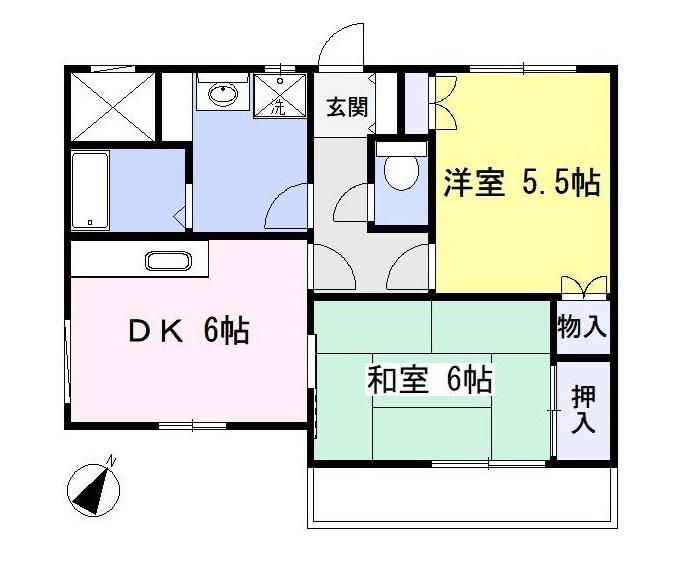 サンハイツ2(2DK/1階)の間取り写真