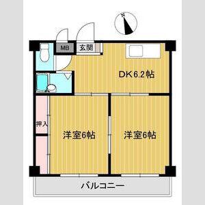 山陽本線 明石駅 バス乗車時間：10分 東河原バス停で下車 徒歩1分 8階建 築37年(2DK/5階)の間取り写真