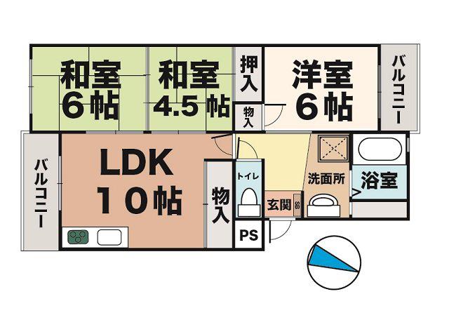 リバーサイド春日手(3LDK/4階)の間取り写真
