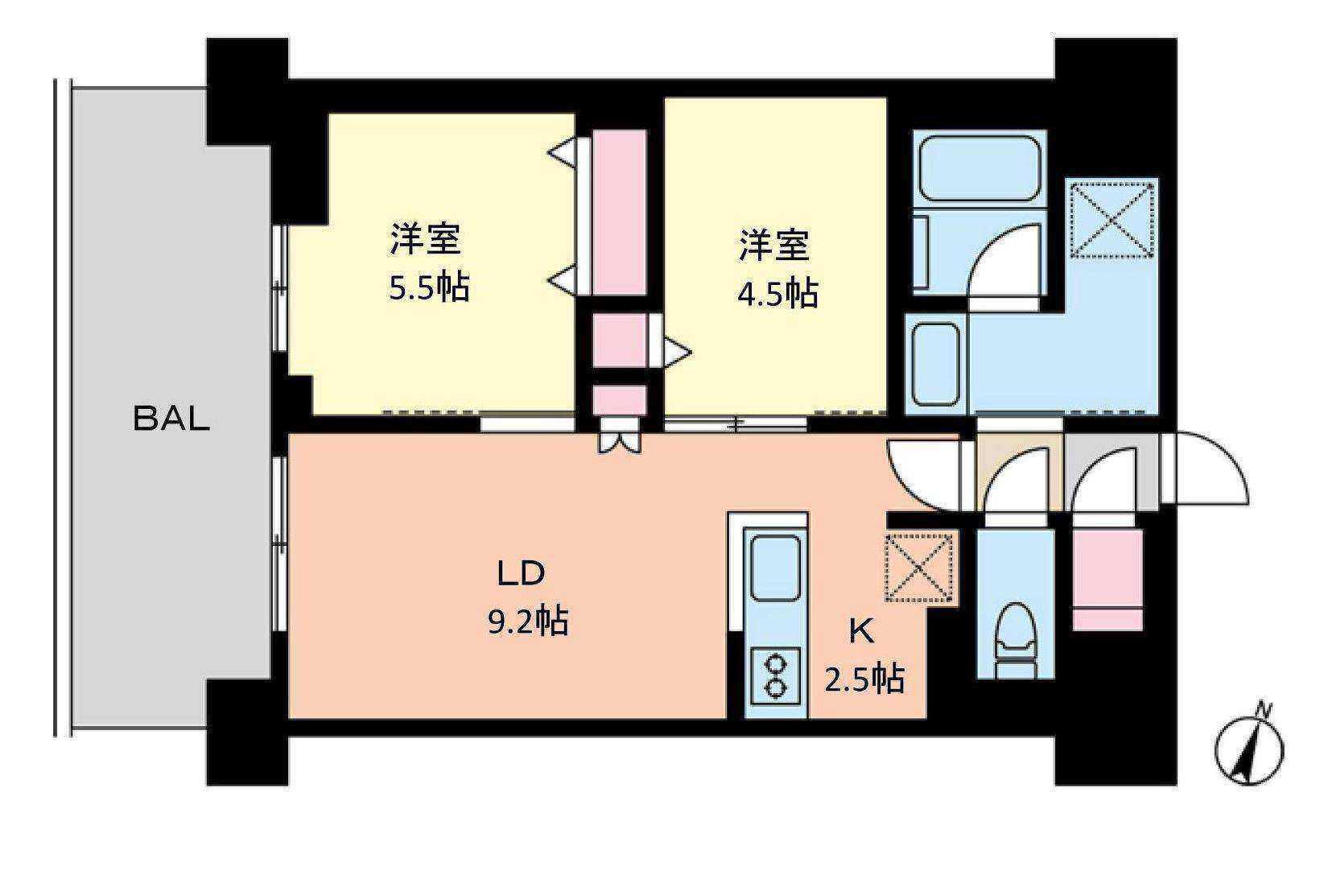 神戸市西神山手線 西神中央駅 徒歩4分 14階建 築2年(2LDK/13階)の間取り写真