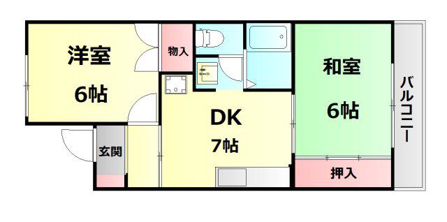 山陽本線 明石駅 バス乗車時間：21分 神戸学院大学バス停で下車 徒歩1分 2階建 築37年(2DK/1階)の間取り写真