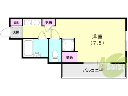 エヌタス武庫之荘(ワンルーム/2階)の間取り写真