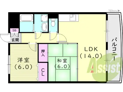 エスポワール南清水(2LDK/2階)の間取り写真