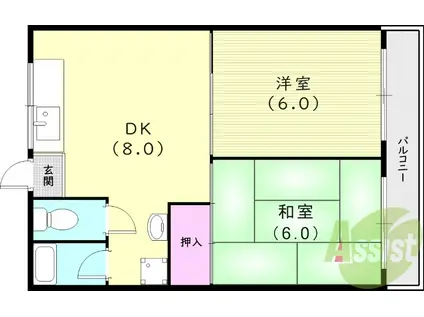 北武庫之荘ハイツ(2DK/3階)の間取り写真
