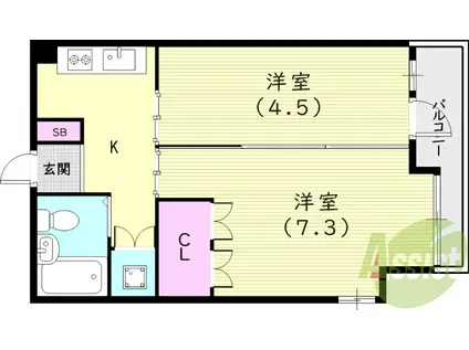 アーク武庫之荘NO.5(2K/5階)の間取り写真