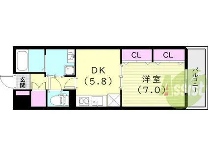 東海道本線 立花駅 徒歩6分 3階建 築12年(1DK/3階)の間取り写真
