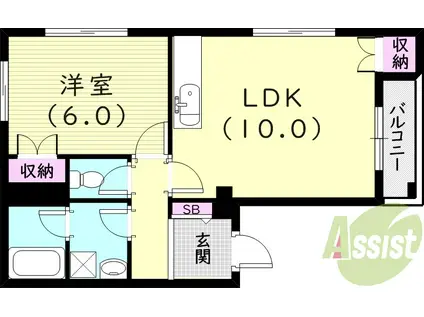 アルファ武庫之荘(1LDK/1階)の間取り写真