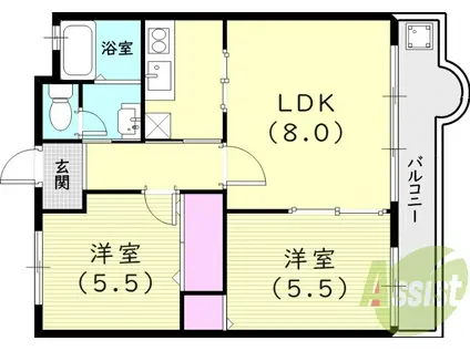 ルーエーベル武庫之荘(2DK/3階)の間取り写真