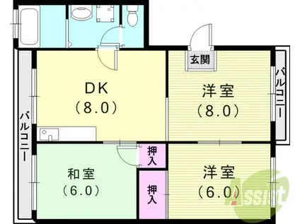 南武庫之荘佐野マンション(3DK/3階)の間取り写真